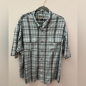 Duluth Trading Co Men's Blue and White Plaid Shirt